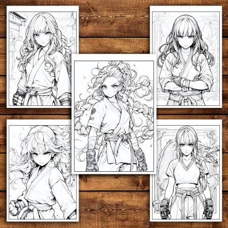Carte de colorat pentru relaxare si antistres, 50 de ilustratii, Anime Martial Artists, 106 pagini [4]