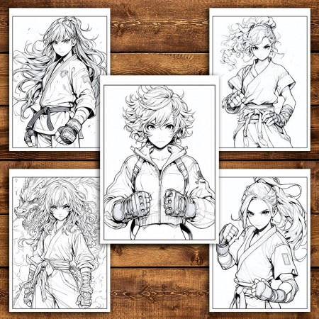 Carte de colorat pentru relaxare si antistres, 50 de ilustratii, Anime Martial Artists, 106 pagini [3]