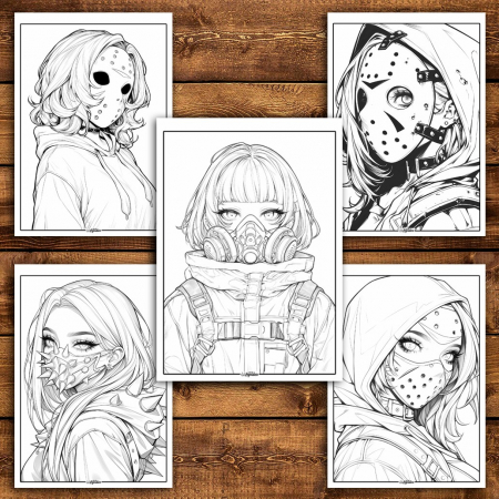 Carte de colorat pentru relaxare si antistres, 50 de ilustratii, Anime Mask Girls, 106 pagini [3]