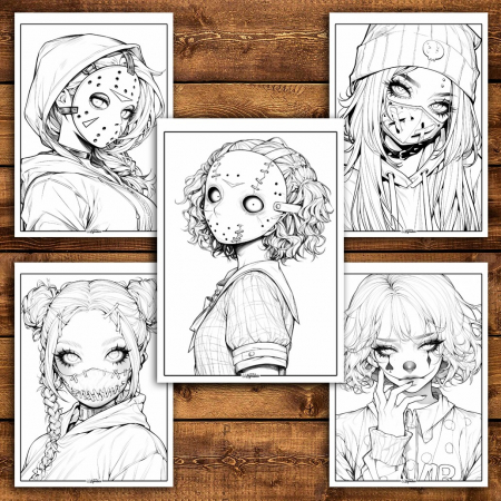 Carte de colorat pentru relaxare si antistres, 50 de ilustratii, Anime Mask Girls, 106 pagini [4]