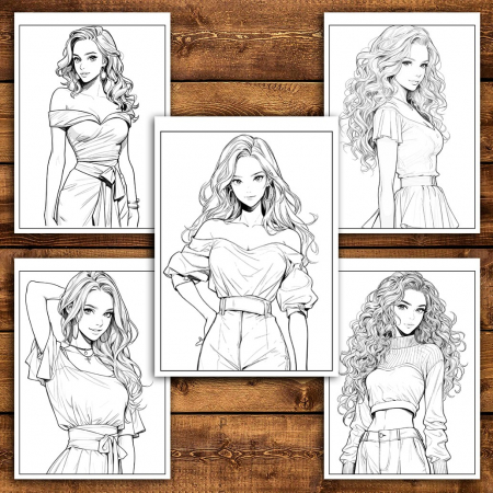 Carte de colorat pentru relaxare si antistres, 50 de ilustratii, Anime Model Girls - Volumul III, 106 pagini [4]