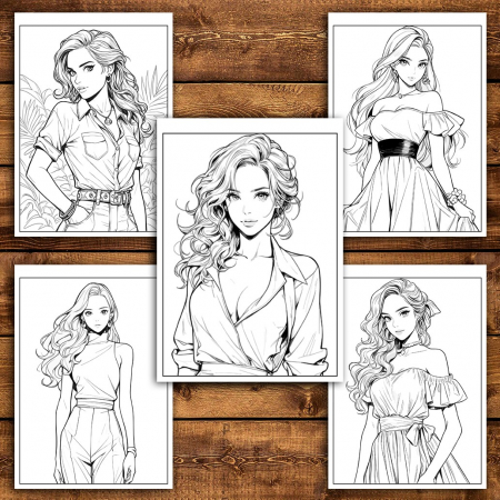 Carte de colorat pentru relaxare si antistres, 50 de ilustratii, Anime Model Girls - Volumul III, 106 pagini [3]