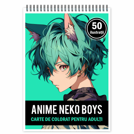Baieti Anime - Carte de colorat pentru relaxare si antistres, 50 de ilustratii, Anime Necko Boys, 106 pagini