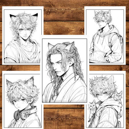 Carte de colorat pentru relaxare si antistres, 50 de ilustratii, Anime Necko Boys, 106 pagini [4]
