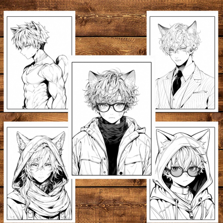 Carte de colorat pentru relaxare si antistres, 50 de ilustratii, Anime Necko Boys, 106 pagini [3]