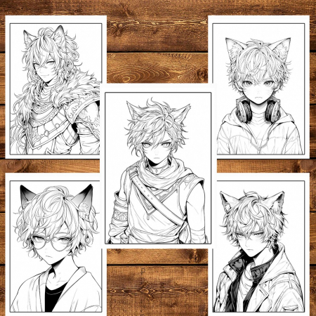 Carte de colorat pentru relaxare si antistres, 50 de ilustratii, Anime Necko Boys, 106 pagini [5]