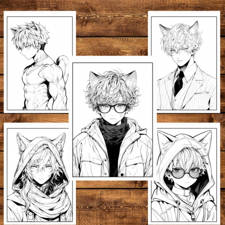 Carte de colorat pentru relaxare si antistres, 50 de ilustratii, Anime Necko Boys, 106 pagini [3]