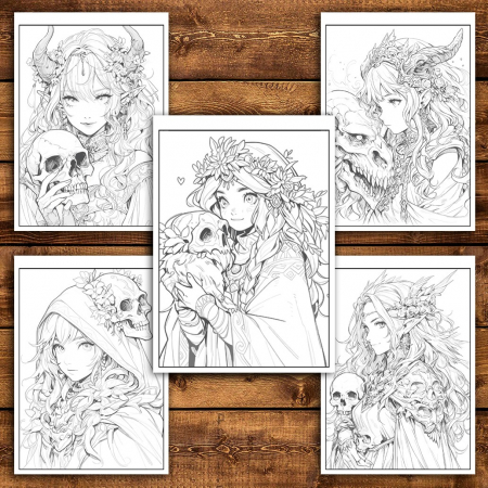 Carte de colorat pentru relaxare si antistres, 50 de ilustratii, Anime Necromancers, 106 pagini [4]