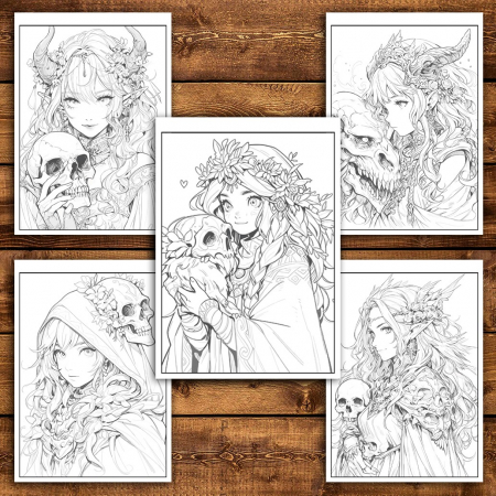Carte de colorat pentru relaxare si antistres, 50 de ilustratii, Anime Necromancers, 106 pagini [4]