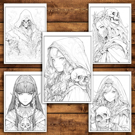 Carte de colorat pentru relaxare si antistres, 50 de ilustratii, Anime Necromancers, 106 pagini [3]