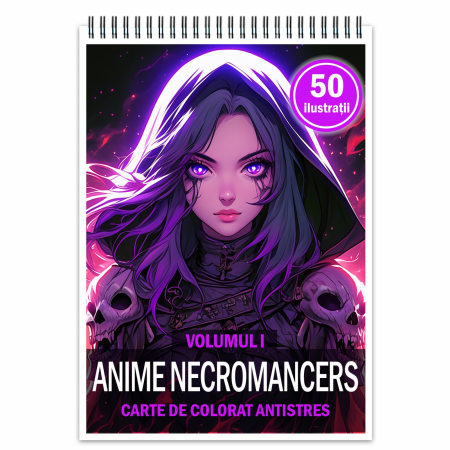Carti de colorat antistres pentru adulti - Carte de colorat pentru relaxare si antistres, 50 de ilustratii, Anime Necromancers, 106 pagini