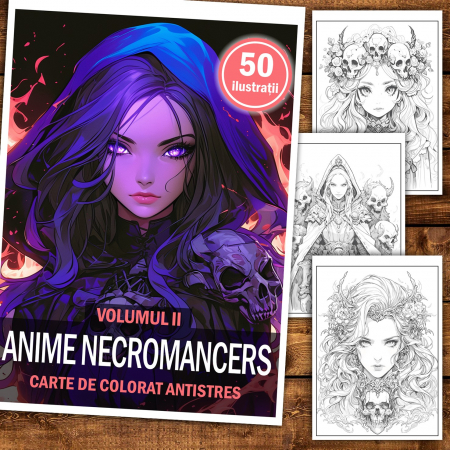 Carte de colorat pentru relaxare si antistres, 50 de ilustratii, Anime Necromancers - Volumul II, 106 pagini [1]