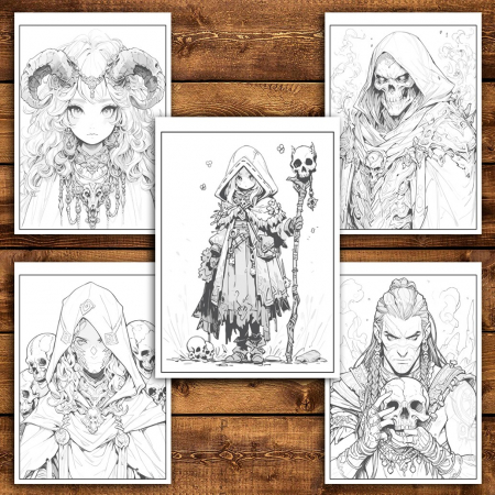 Carte de colorat pentru relaxare si antistres, 50 de ilustratii, Anime Necromancers - Volumul II, 106 pagini [3]