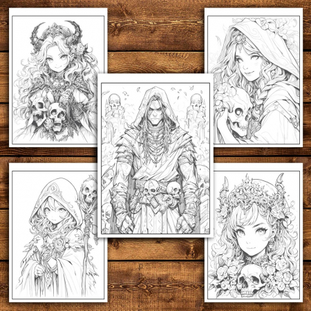 Carte de colorat pentru relaxare si antistres, 50 de ilustratii, Anime Necromancers - Volumul II, 106 pagini [4]