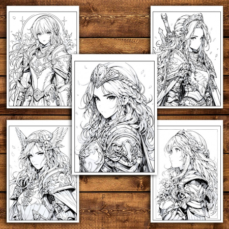Carte de colorat pentru relaxare si antistres, 50 de ilustratii, Anime Paladin Girls, 106 pagini [4]