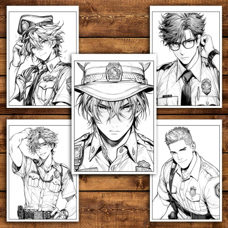 Carte de colorat pentru relaxare si antistres, 50 de ilustratii, Anime Police Boys, 106 pagini [4]