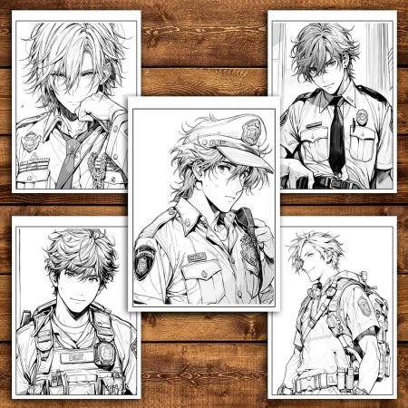 Carte de colorat pentru relaxare si antistres, 50 de ilustratii, Anime Police Boys, 106 pagini [3]