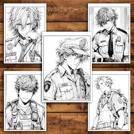 Carte de colorat pentru relaxare si antistres, 50 de ilustratii, Anime Police Boys, 106 pagini [3]