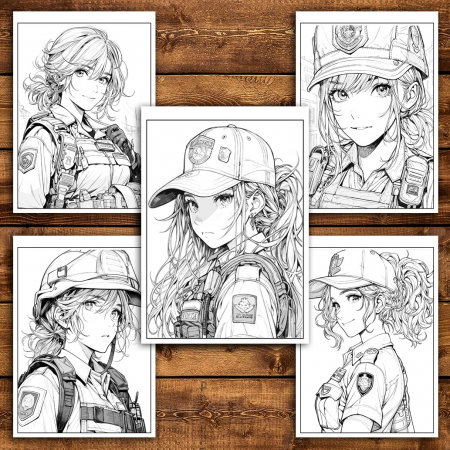 Carte de colorat pentru relaxare si antistres, 50 de ilustratii, Anime Police Girls, 106 pagini [4]