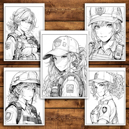 Carte de colorat pentru relaxare si antistres, 50 de ilustratii, Anime Police Girls, 106 pagini [4]