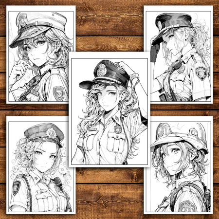 Carte de colorat pentru relaxare si antistres, 50 de ilustratii, Anime Police Girls, 106 pagini [3]