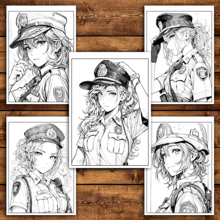 Carte de colorat pentru relaxare si antistres, 50 de ilustratii, Anime Police Girls, 106 pagini [3]
