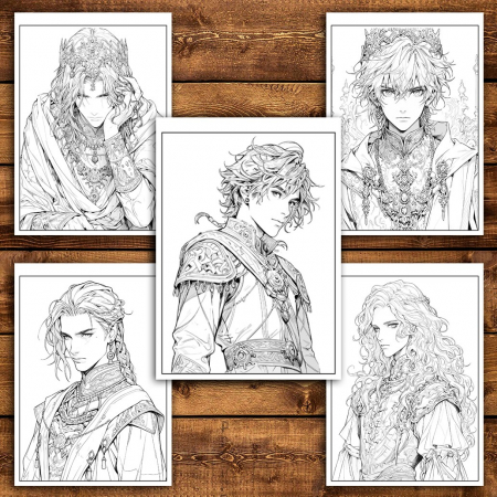 Carte de colorat pentru relaxare si antistres, 50 de ilustratii, Anime Prince Boys, 106 pagini [3]