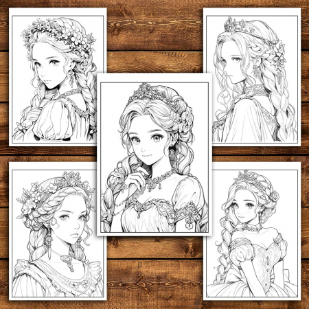 Carte de colorat pentru relaxare si antistres, 50 de ilustratii, Anime Princesses - Volumul III, 106 pagini [4]