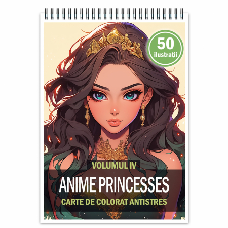 Fete Anime - Carte de colorat pentru relaxare si antistres, 50 de ilustratii, Anime Princesses - Volumul IV, 106 pagini