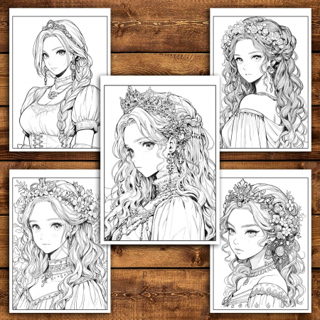 Carte de colorat pentru relaxare si antistres, 50 de ilustratii, Anime Princesses - Volumul IV, 106 pagini [3]