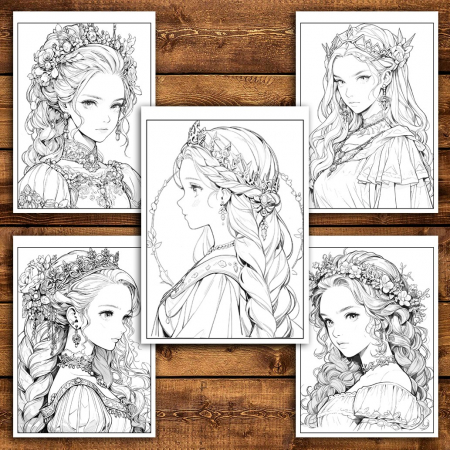 Carte de colorat pentru relaxare si antistres, 50 de ilustratii, Anime Princesses - Volumul IV, 106 pagini [4]