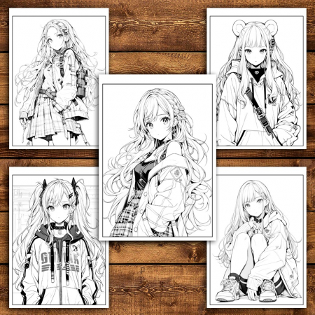 Carte de colorat pentru relaxare si antistres, 50 de ilustratii, Anime Punk Girls - Volumul II, 106 pagini [3]