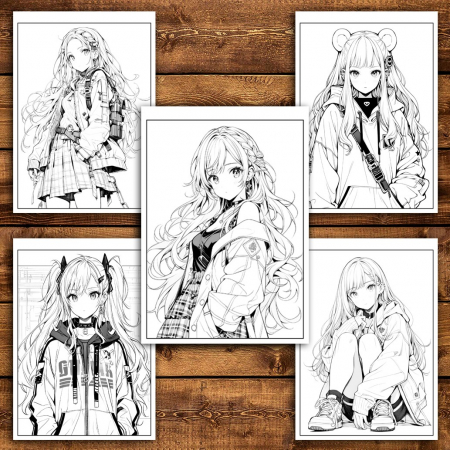 Carte de colorat pentru relaxare si antistres, 50 de ilustratii, Anime Punk Girls - Volumul II, 106 pagini [3]