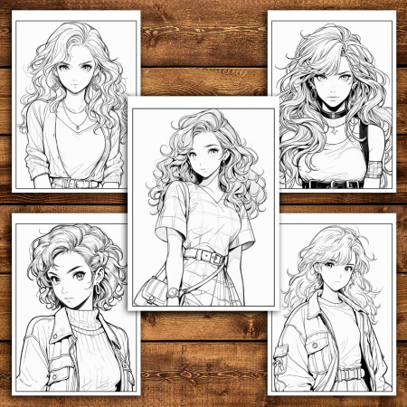 Carte de colorat pentru relaxare si antistres, 50 de ilustratii, Anime Retro Girls, 106 pagini [4]