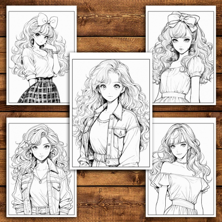 Carte de colorat pentru relaxare si antistres, 50 de ilustratii, Anime Retro Girls, 106 pagini [3]