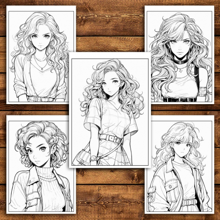 Carte de colorat pentru relaxare si antistres, 50 de ilustratii, Anime Retro Girls, 106 pagini [4]