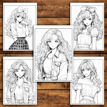 Carte de colorat pentru relaxare si antistres, 50 de ilustratii, Anime Retro Girls, 106 pagini [3]