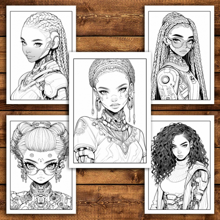 Carte de colorat pentru relaxare si antistres, 50 de ilustratii, Anime Robot Girls, 106 pagini [4]
