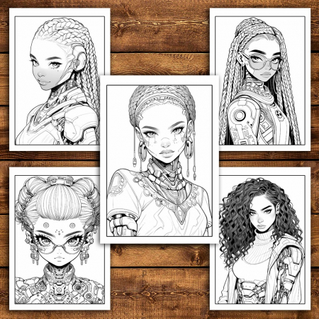 Carte de colorat pentru relaxare si antistres, 50 de ilustratii, Anime Robot Girls, 106 pagini [4]