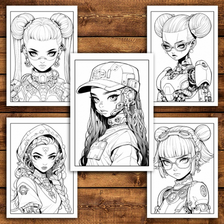 Carte de colorat pentru relaxare si antistres, 50 de ilustratii, Anime Robot Girls, 106 pagini [5]