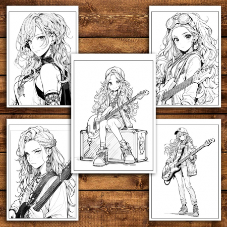 Carte de colorat pentru relaxare si antistres, 50 de ilustratii, Anime Rockstar Girls, 106 pagini [4]
