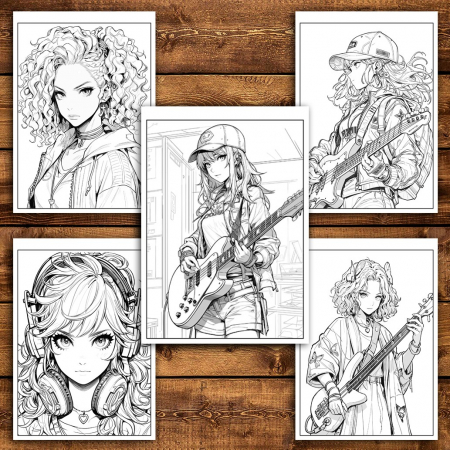 Carte de colorat pentru relaxare si antistres, 50 de ilustratii, Anime Rockstar Girls, 106 pagini [3]
