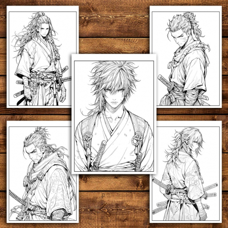 Carte de colorat pentru relaxare si antistres, 50 de ilustratii, Anime Samurai, 106 pagini [3]