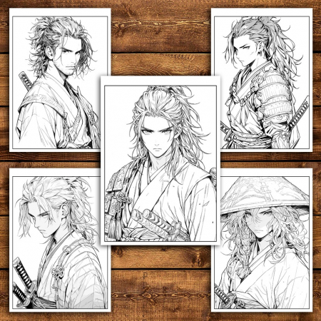 Carte de colorat pentru relaxare si antistres, 50 de ilustratii, Anime Samurai, 106 pagini [4]