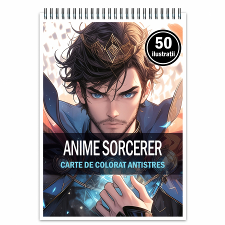 Baieti Anime - Carte de colorat pentru relaxare si antistres, 50 de ilustratii, Anime Sorcerer, 106 pagini