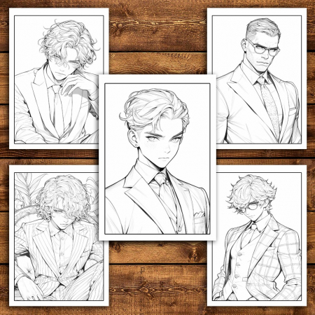 Carte de colorat pentru relaxare si antistres, 50 de ilustratii, Anime Suit Boys, 106 pagini [4]