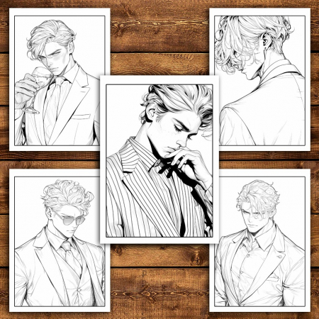 Carte de colorat pentru relaxare si antistres, 50 de ilustratii, Anime Suit Boys, 106 pagini [3]