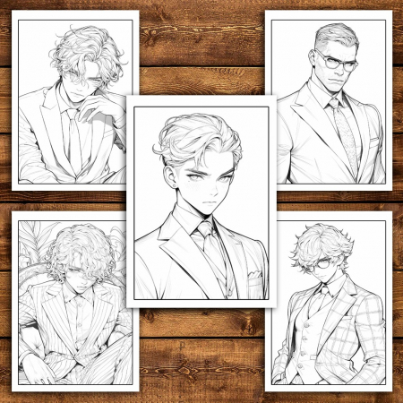 Carte de colorat pentru relaxare si antistres, 50 de ilustratii, Anime Suit Boys, 106 pagini [4]
