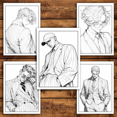 Carte de colorat pentru relaxare si antistres, 50 de ilustratii, Anime Suit Boys, 106 pagini [5]