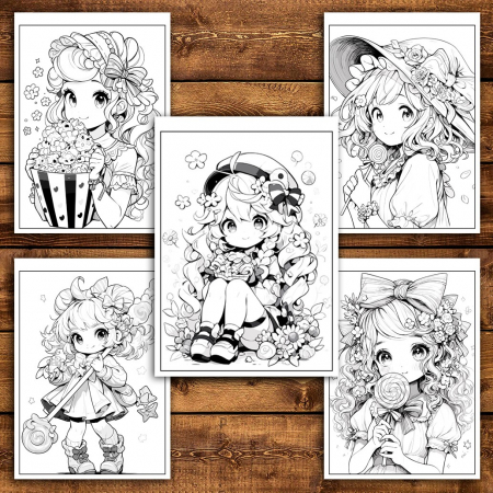 Carte de colorat pentru relaxare si antistres, 50 de ilustratii, Anime Sweet Girls, 106 pagini [4]